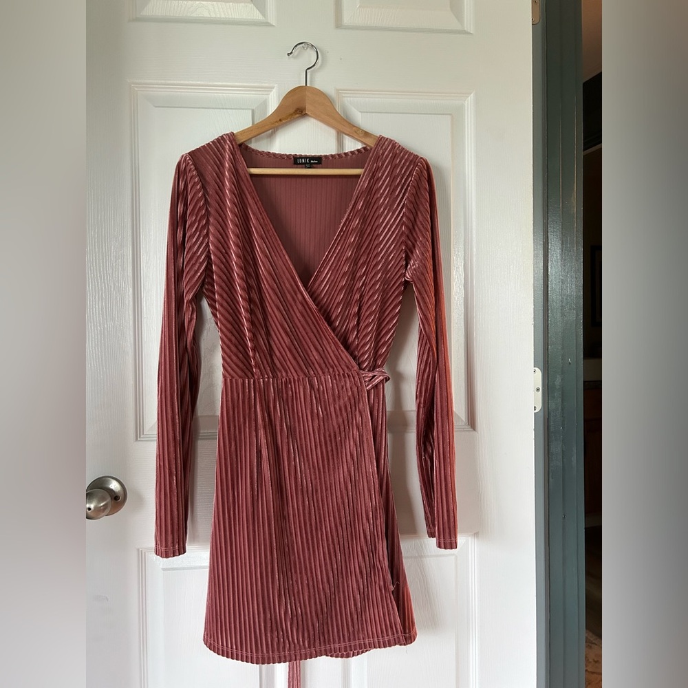 Lunik Long Sleeve Velvet Wrap Dress